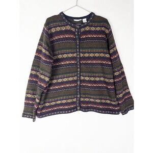 VTG Croft Barrow Cardigan Womens XL Button Up Fair Isle Wool Blend Knit Winter